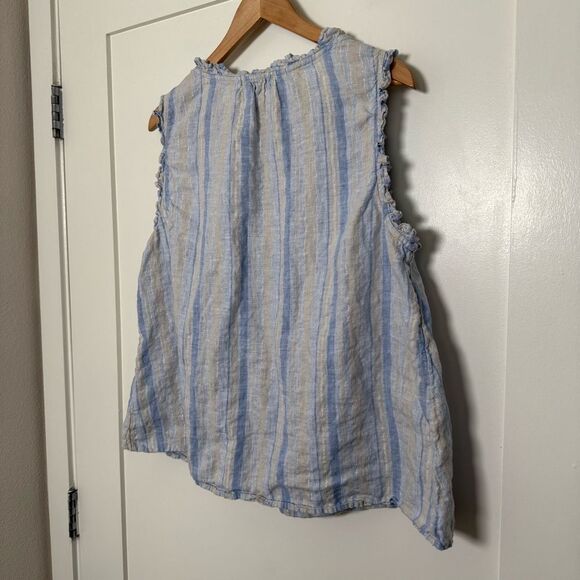 Vineyard Vines Top Tunic Sz XL Blue Linen Stripe Sleeveless Tassel Tie Beach - Picture 6 of 10